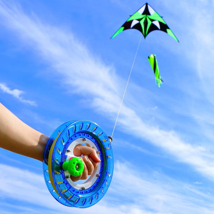Kite Reel and String Spool, 8Inches Dia with 1000Ft Kite Line, Winder with Lock and Connector for Kids & Adults (Blue)