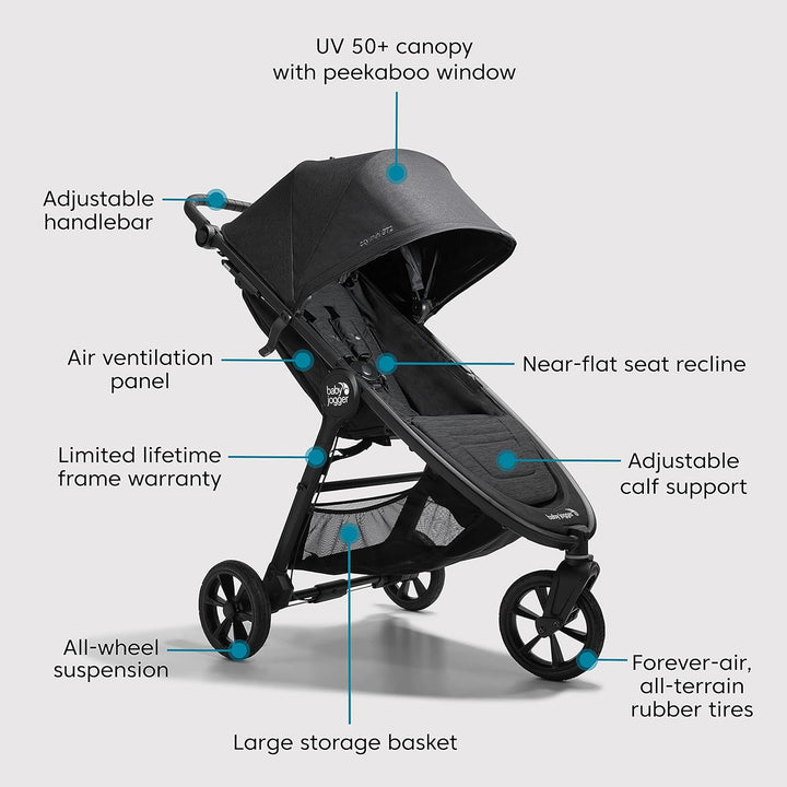 City Mini GT2 All-Terrain Stroller Black Complete with Adjustable Handlebar Hand-Operated Parking Brake and Car Seat Adapter