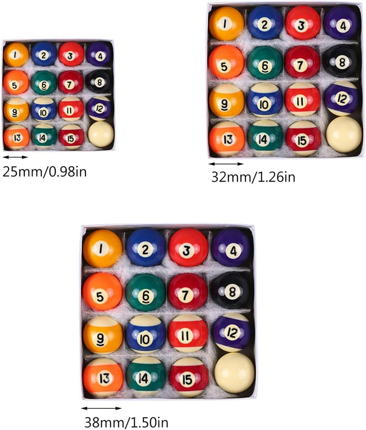 16Pcs Small Tabletop Pool Table Balls, Small Pool Cue Balls Full Set, Indoor Table Game Kids Adults Toy 0.98/1.25/1.49Inch Optional