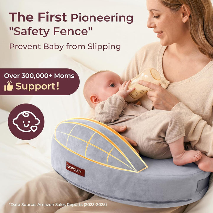 Exclusive Memory Foam Nursing Pillow - Pioneering Safety Fence-Plus Size Breastfeeding Pillow for Ergonomic Comfort & Support-Easier and Healthier Nursing - Fit for All, Removable Cover