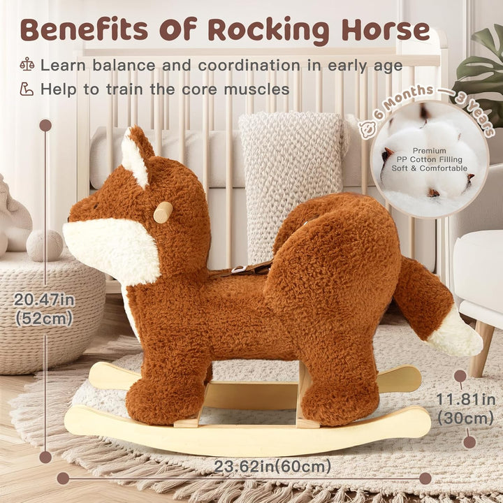 - Baby Rocking Horse, Brownish Red Fox Rocking Horse with Seat Belt, Plush Animal Rocker for Kids, Stuffed Rocker Toy for Children 6M-3 Years Old Girl&Boy