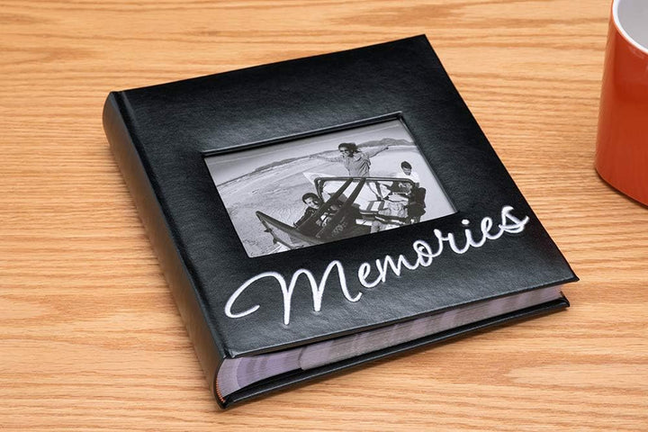 International Designs Memories Cursive 2-Up with Memo Space Photo Album, 160-4X6, Black