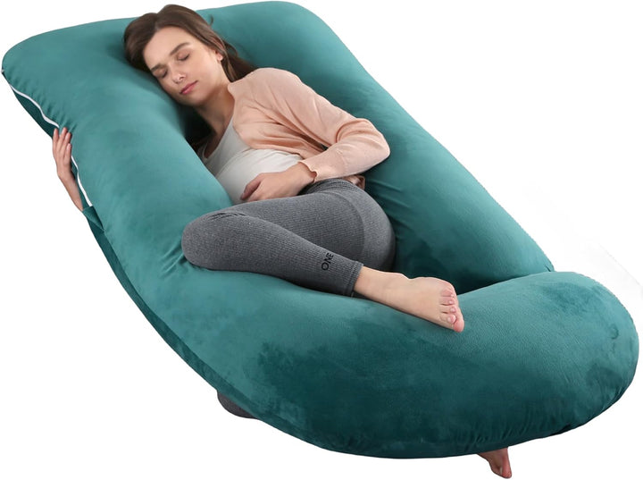 Pregnancy Pillow, Full Body 57 Inch Maternity Pillow with Removable Washable Cover - Sleep Support for Legs, Back, Neck, Shoulder, HIPS, Belly for Pregnent Women, Black Grey Velvet Cover