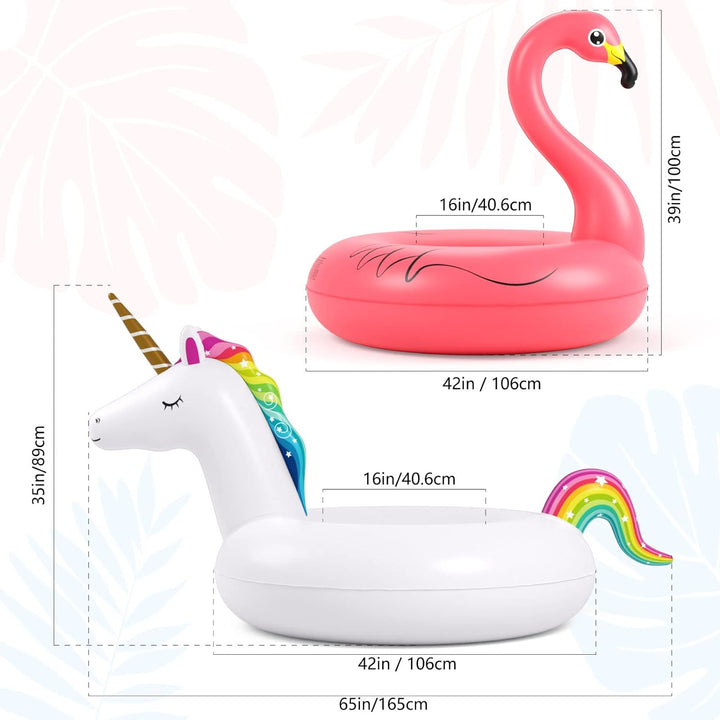 Inflatable Unicorn Flamingo Pool Floats -  2 Pack Pool Floaties Inflatables Rafts for Swimming Pool Tubes for Floating Lake Beach Floaty Swim Rings Pool Party Toys for Adults Kids