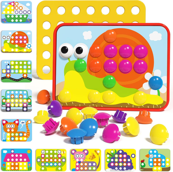 Button Art Toy – Educational Color Matching Mosaic Pegboard Sensory Learning Activity for Kids Age 3 4 5, Preschool Gift for Toddlers, Boys and Girls