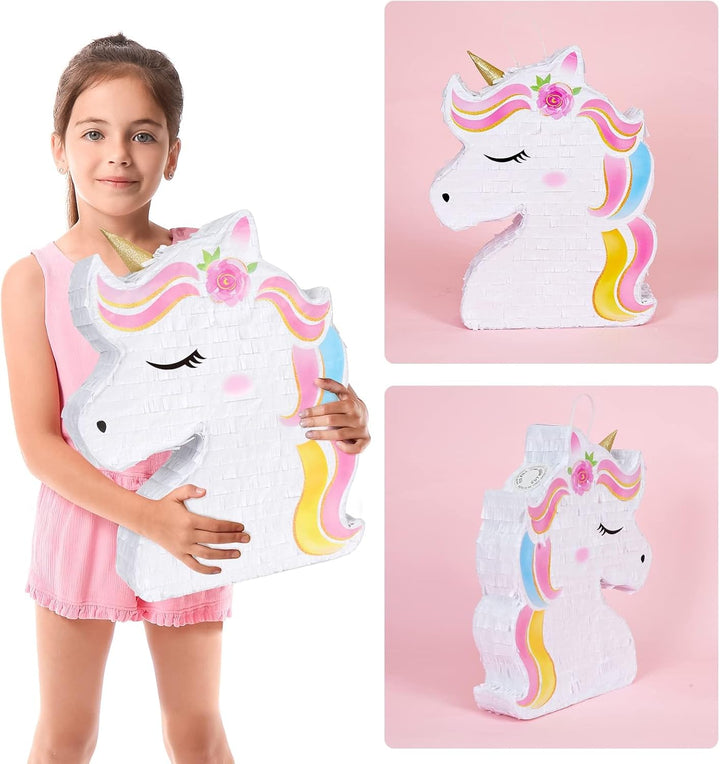 Unicorn Piñata - Unicorn Party Supplies Piñata Bundle with Blindfold and Bat for Girls Kids Rainbow Unicorn Theme Birthday Party Game Decorations (15.7" X 12.2" X 3.1")