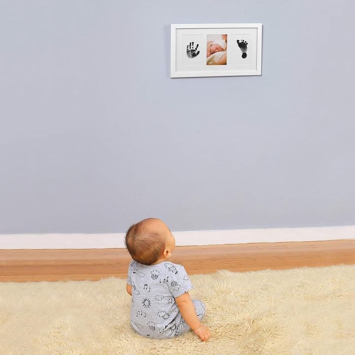 Baby Handprint and Footprint Kit | Elegant White Frame with Inkless, Non-Toxic Pad | Newborn Keepsake for Baby or Dog Paw Prints
