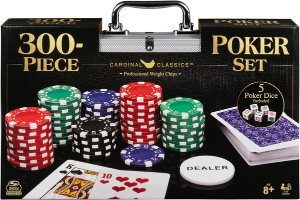, Cardinal Classics, 300-Piece Poker Set with Aluminum Carrying Case & Professional Weight Chips & Poker Dice, for Ages 8+