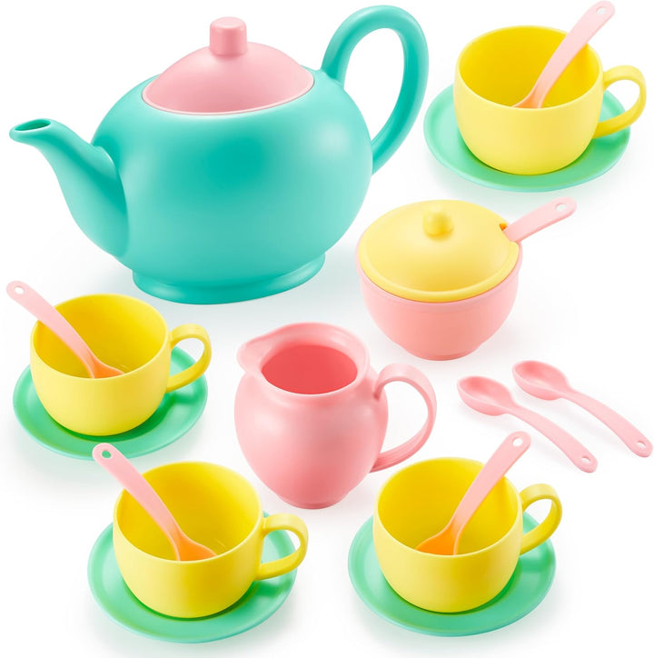 18PCS Pretend Role Play Tea Party Set Play Food Accessories BPA Free, Phthalates Free, Plastic Tea Set, Mini Kitchen for Kids, Gifts for Toddler Boys Girls Ages 3 4 5 6 Years Old