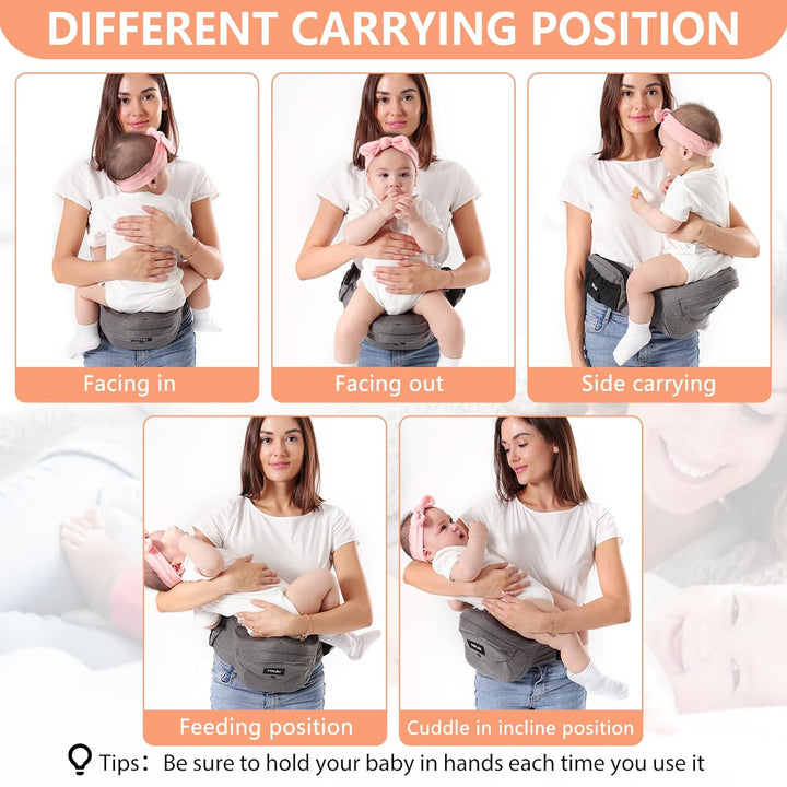 Baby Hip Carrier, Mom’S Choice Award Winner, Baby Carrier with Adjustable Waistband & Breathable Mesh, Ergonomic Carrier with Non-Slip Hip Seat Surface for Newborns & Toddlers, (Grey)