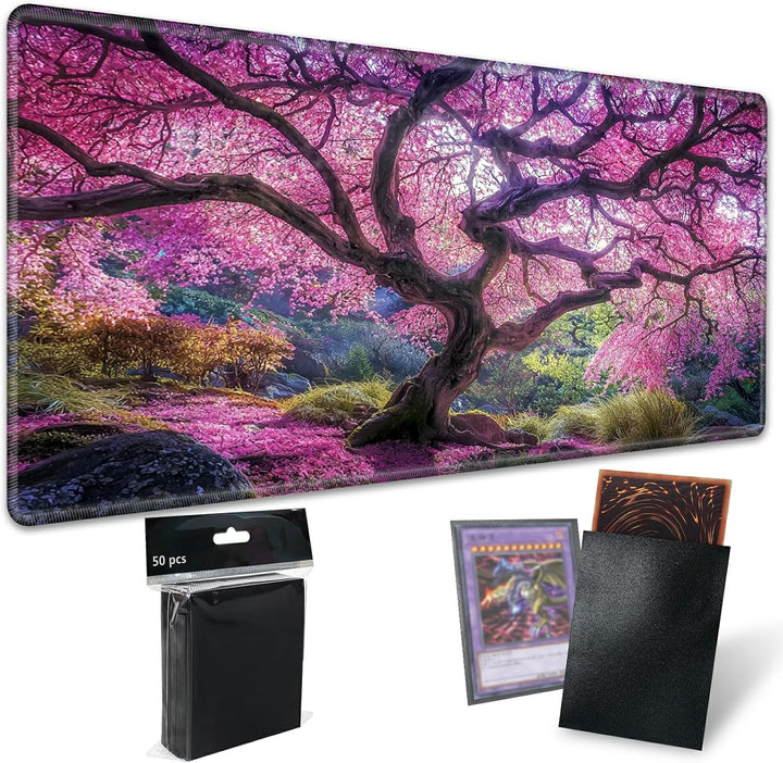 TCG Playmat Board Game Mat plus 50 Pcs Card Sleeves, 24 X 14 Table Mats Game Mousepad with Soft Surface Non-Slip Base for MTG RPG CCG Trading Card Game Playmats, Green Frog