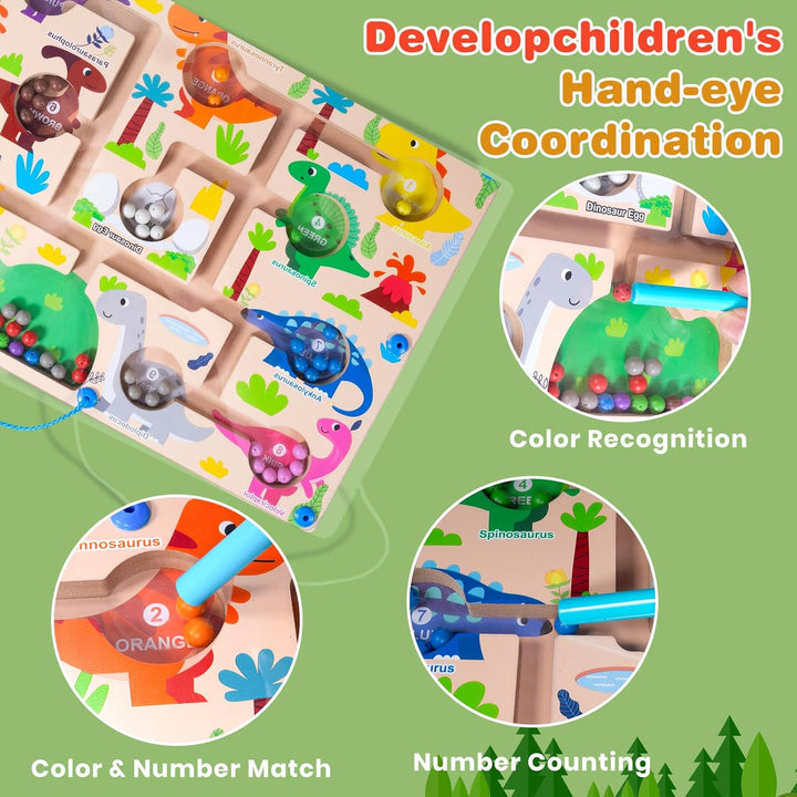 Magnetic Color and Number Maze, Montessori Toys for 3+ Year Old, Wooden Puzzle Activity Board, Toddler Counting Maze Toys for Boys Girls Preschooler 3 4 5 Years Old Gift