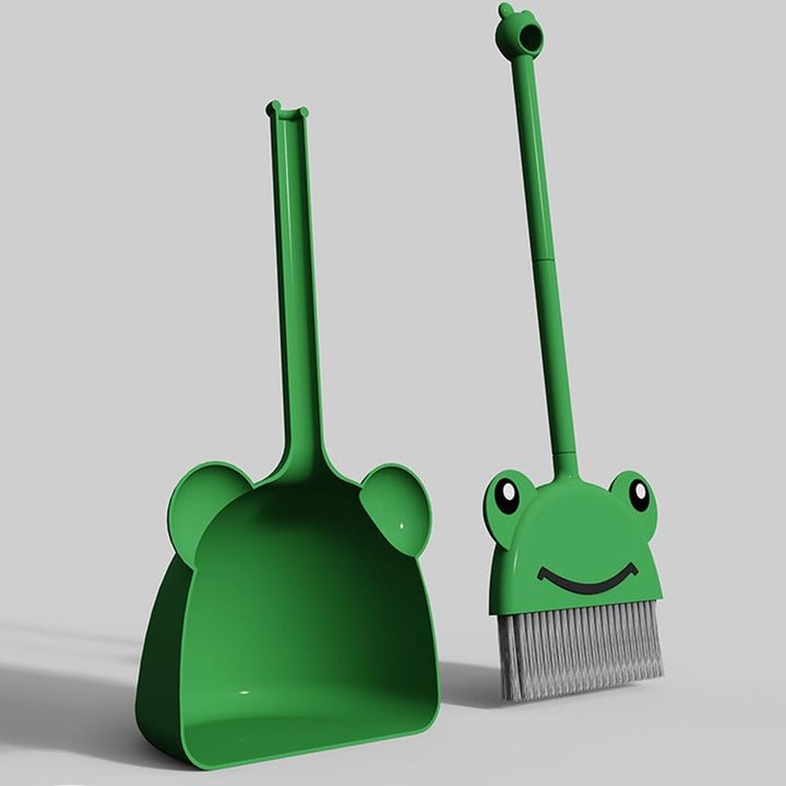 Mini Broom with Dustpan for Boy I Kids Small Cleaning Set Combo Pretend Play I Toddler Kitchen Dress up Toys–Frog Green