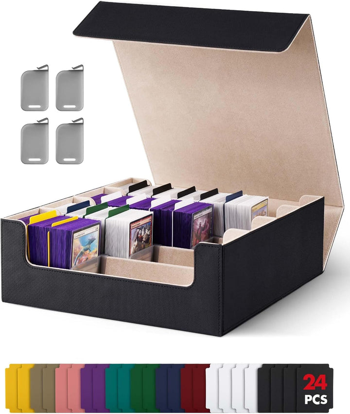 Card Storage Box for Trading Cards, 1800+ PU Leather Commander Card Deck Case, Magnetic Closure Card Holder Fits for Magic Game Cards (Black)