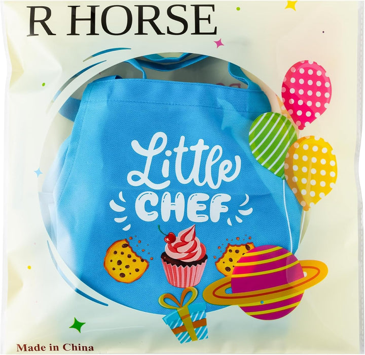 2 Pcs Kid Apron and Chef Hat Set, Adjustable Children Blue Kitchen Apron Cooking Baking Painting and Training Kits Dress up Role Play Chef Toy Kid Funny Cooking Gift New Year