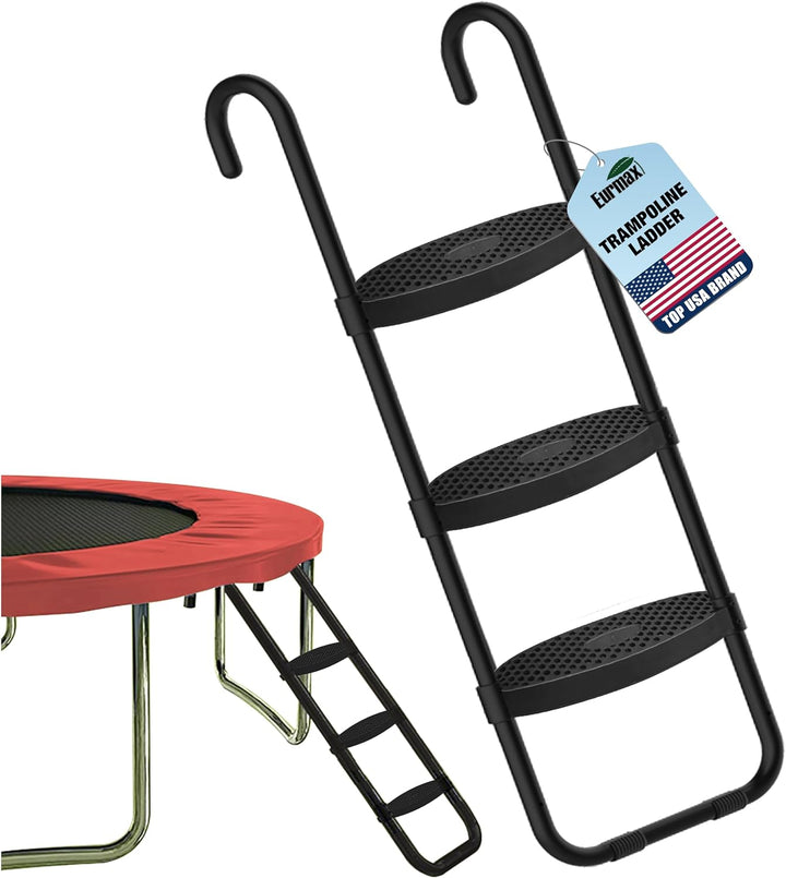 USA Universal Easy-To-Assemble Trampoline Ladder, 3 Steps with Wide Steps, Storage Bag, 220 Lbs Capacity Trampoline Accessories for Children Kids, Black
