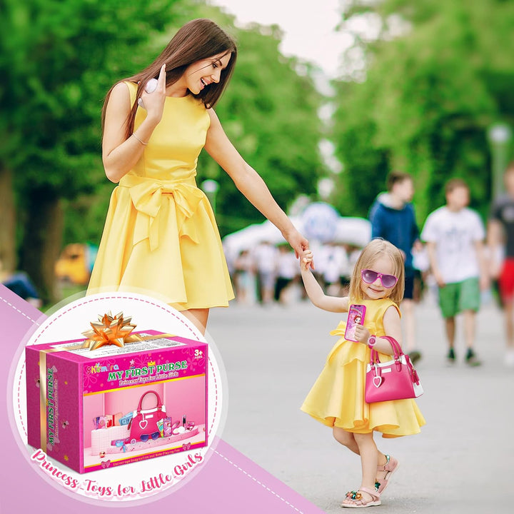 Play Purse for Little Girls, Princess Pretend Toys for Girls 3 4 5 6 7 8 Years Old, Christmas & Birthday Gift for Kids Age 3-5 4-6 6-8, Toddler Purse with Accessories, Kids Toy Purse,Pink