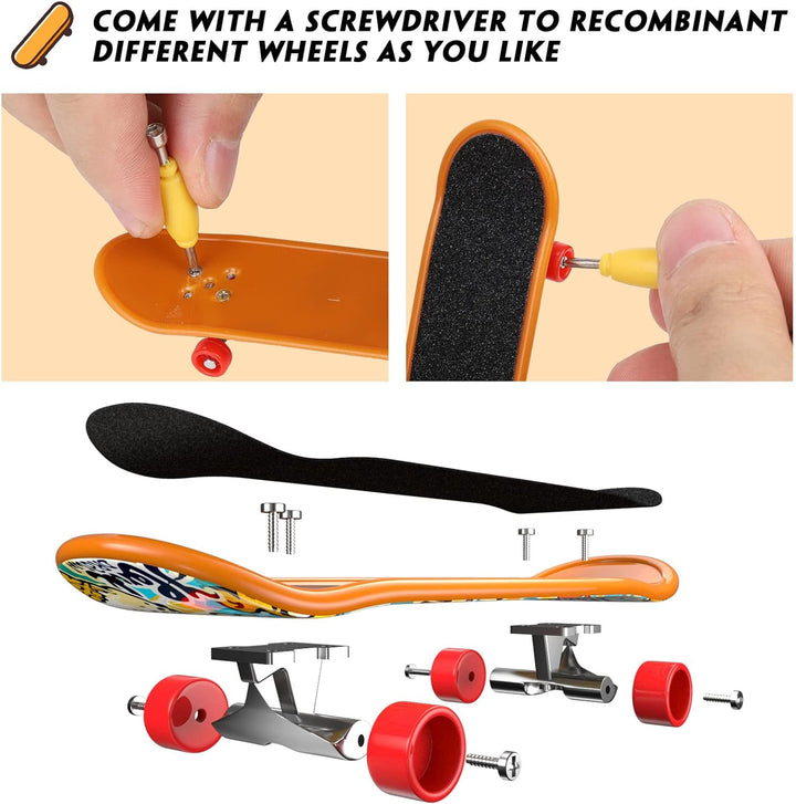 Fingerboard Mini Finger Skateboards Toys 12PCS Professional Finger Boards Set Creative Fingertips Movement, Mini Skateboard Starter Kit Finger Sports Party Favors Novelty Toy Gift for Kids