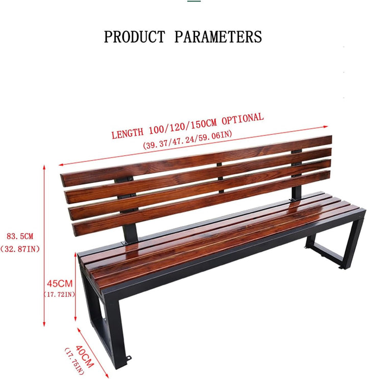 Outdoor Park Chairs, Solid Wood Backrests, Outdoor Square Leisure Benches, Galvanized Playground Community Indoor Rest Long Benches(120 * 40Cm(47.24 * 15.75In))