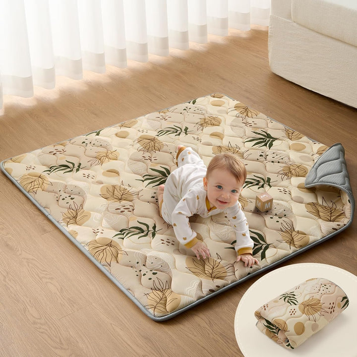 Baby Play Mats for Floor, 50X50 Playpen Mat, Thicken Cushioning Padding Foam Playmate for Baby and Toddlers Infants, Non-Slip & Machine Washable, Earth Tones Design