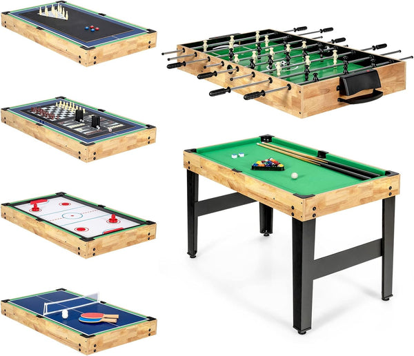 Multi Game Table, 10 in 1 Combo Game Table W/Foosball Table, Hockey, Pool Table, Ping Pong, Shuffleboard, Bowling & 4 Board Games, Game Tables for Game Room, Home, Family