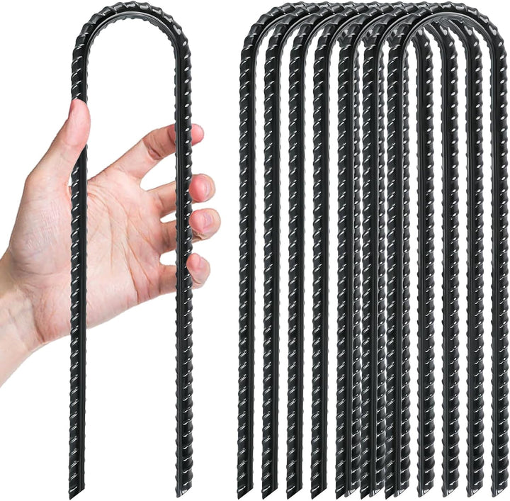 12 Pack Trampoline Stakes Anchors High Wind, 12 Inch Ground Anchors Heavy Duty, Trampoline Tie down Anchor Kit, Ground Stakes Galvanized Steel, U Shaped, Black