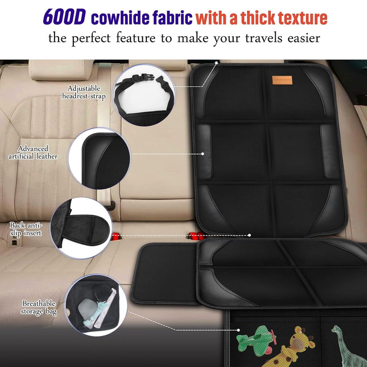 Car Seat Protector, 2 Pack of Seat Protectors, Thickest Padded 600D Fabric Padding, Waterproof, Durable, anti Slip Backing, Child Seat Protection, Suitable for Babies, Toddlers, Children