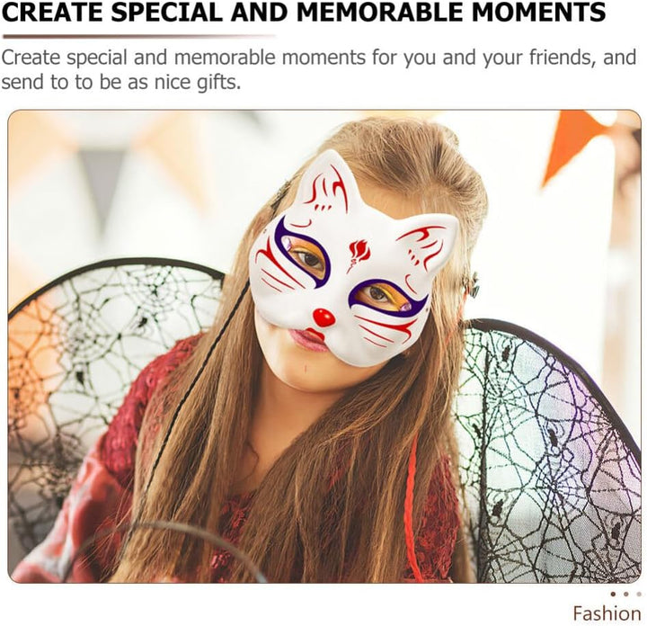 6Pcc Cat Mask Therian Masks White Cat Masks Paper Fox Masks Blank Mask Unpainted Wolf Animal Half Facemasks DIY Paint Masquerade Mask Costume Prop for Carnival Cosplay Dance Party Favors