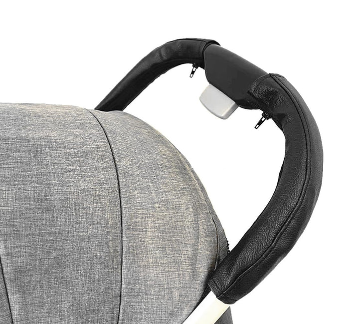 Baby Stroller Armrest Bumper Handlebar Sleeve Cover Universal Handle Cover Dustproof Protect PU Leather Case with Removable Zipper Brown