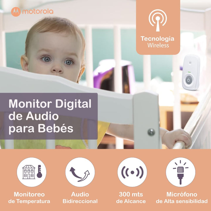 MBP24 Audio Baby Monitor with Room Temperature Display, High Sensitivity Microphone and Two-Way Talk, White