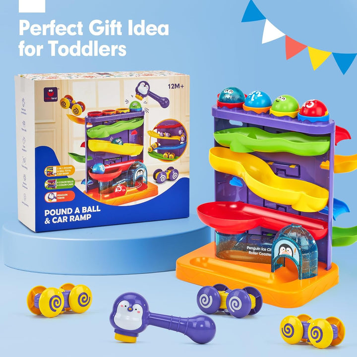 Toddler Toys for 1 Year Old Boy 2 in 1 Pound Ball Toy & Car Ramp Race Track Learning Early Developmental Montessori Toys for 2 Year Old Birthday Gifts