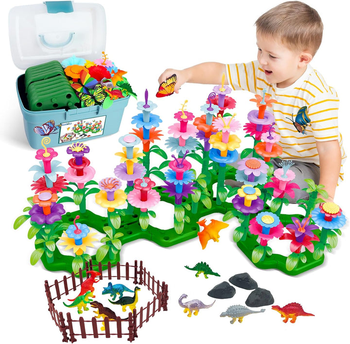 Birthday Toys Gifts for 2 3 4 5 6 Years Old Toddler Girls Boys, 156 PCS Insect Flower Garden Building Educational STEM Learning Pretend Play Gardening Set, Gifts for Preschool Kids Age 2+