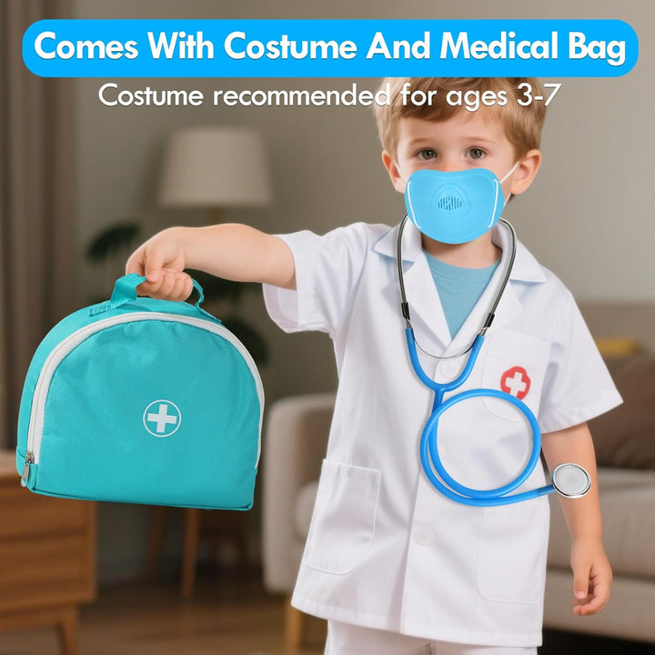 Doctor Kit for Toddlers 3-5, Kids Doctors Play Set Realistic, Pretend Play with Doctor Costume Toy Stethoscope for Girls Boys 3 4 5