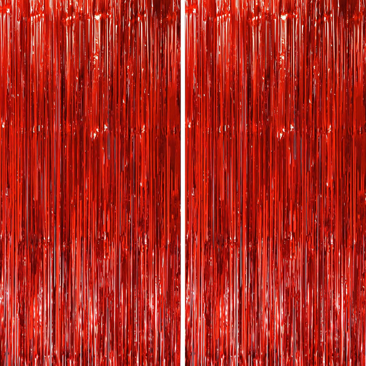 2 Pack Laser Pink Tinsel Foil Fringe Curtains, Mothers Day Pink Decorations, Metallic Tinsel Party Streamers Backdrop for Birthday Bachelorette Graduation Wedding Party Decorations