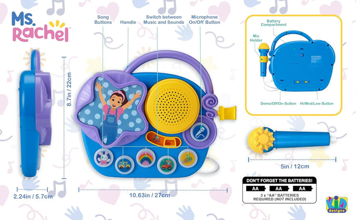 Ms Rachel Karaoke Microphone with Boombox for Fans of Toddler Toys, Kids Karaoke Machine with Built in Music