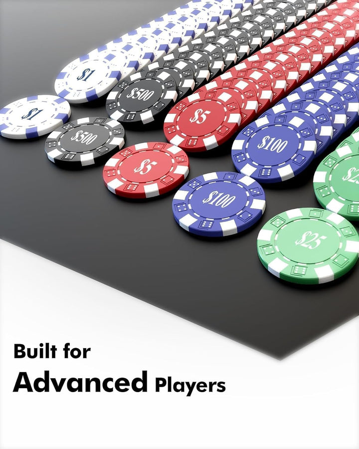 Poker Set with Denominations, 300-Pcs 11.5G Weighted Numbered Chips, 5 Dice, 2 Decks with Compact Aluminum Case for Texas Hold'Em, Blackjack, Age 8 and Plus