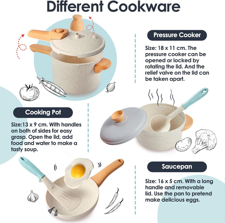 Pretend Play Kitchen Accessories Toys Set, Cookware Pots and Pans Cooking Utensils Playset Gifts for 3 4 5 Years Old Kids Girls Boys Toddler
