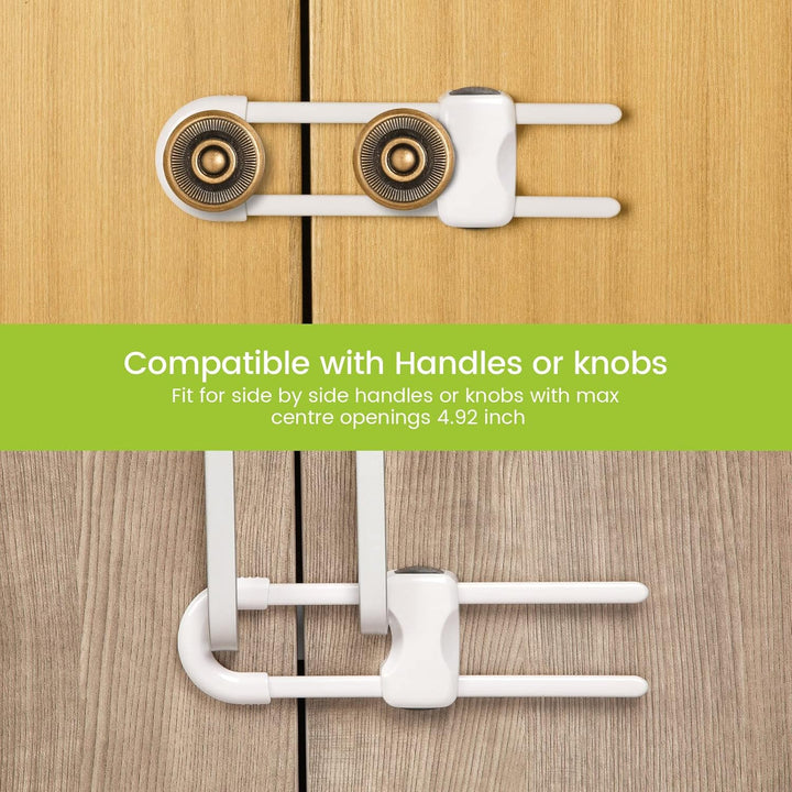 10 Pieces Cabinet Locks for Babies, U-Shaped Proofing Drawers Safety Child Locks Adjustable, Easy to Use Childproof Latch for Knob Handle on Kitchen Door Storage Cupboard Closet (White)
