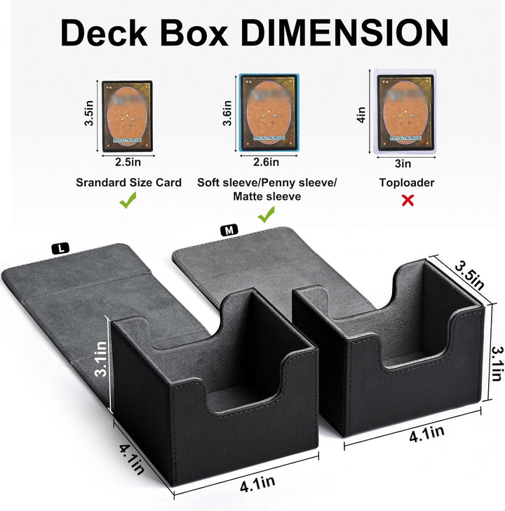 Card Deck Box for Trading Cards, MTG Commander Deck Box Holds 120+ Single Sleeved Cards, Leather Magnetic Card Storage Box Fits for TCG CCG Magic Cards (Black)
