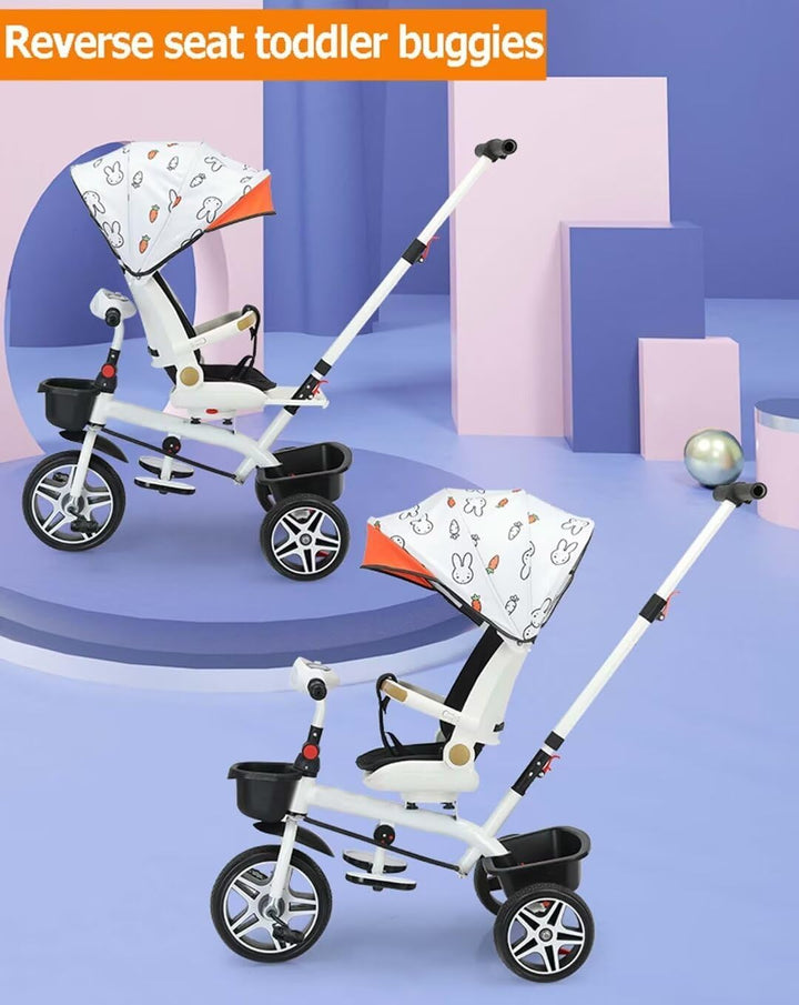 Reversible Seat Toddler Stroller Buggies,Children Stroller Pram with Canopy and Music Headlight,High Back Seat with Guardrail and Belt,Toddlertricycle with Parent Handle,Double Brakes (Black with Can