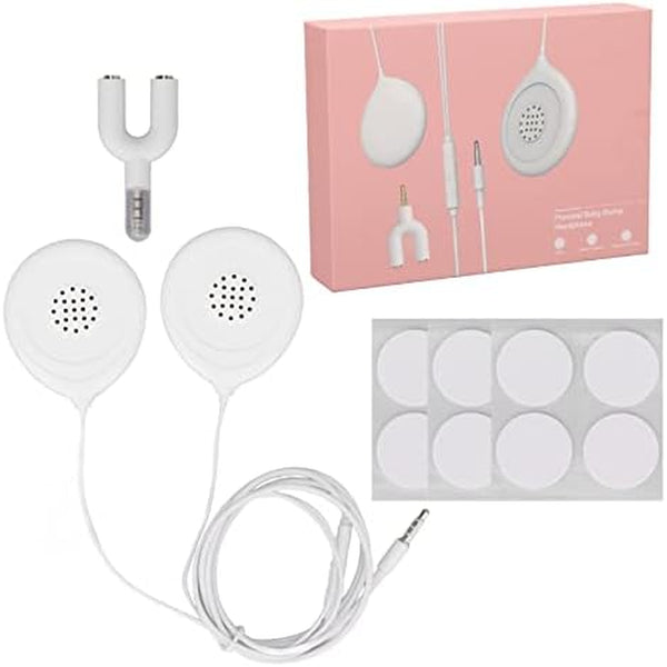 Baby Bump Headphones, Prenatal Belly Speakers for Women during Pregnancy, 12 Sticker Pregnancy Headphone for Women Mother, White