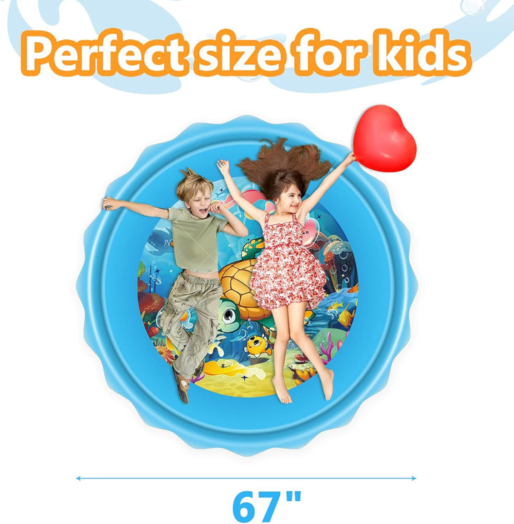 Upgraded 67" Splash Pad, Sprinkler & Splash Play Mat, Inflatable Summer Outdoor Sprinkler Pad Water Toys Fun for Children, Infants, Toddlers, Boys, Girls and Kids