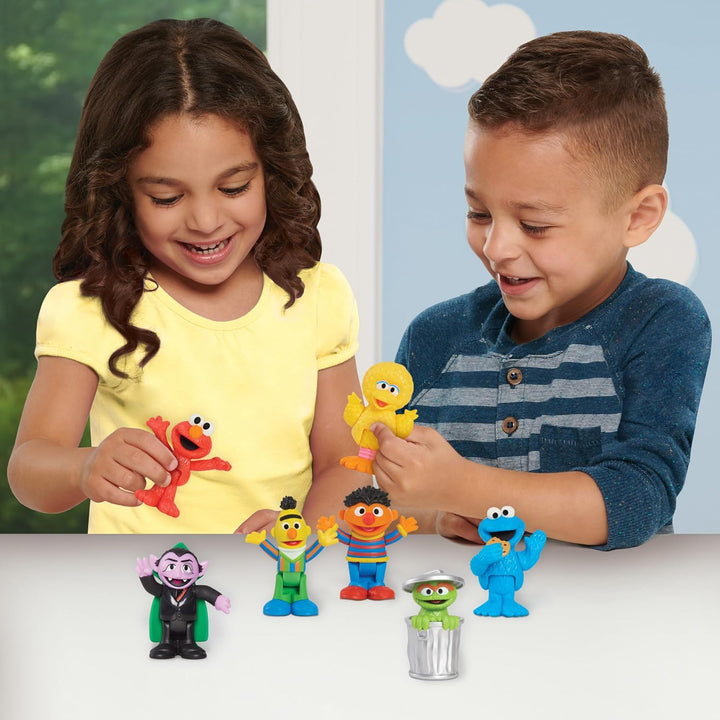 Sesame Street Neighborhood Friends, 7-Piece Poseable Figurines, Kids Toys for Ages 2 up by