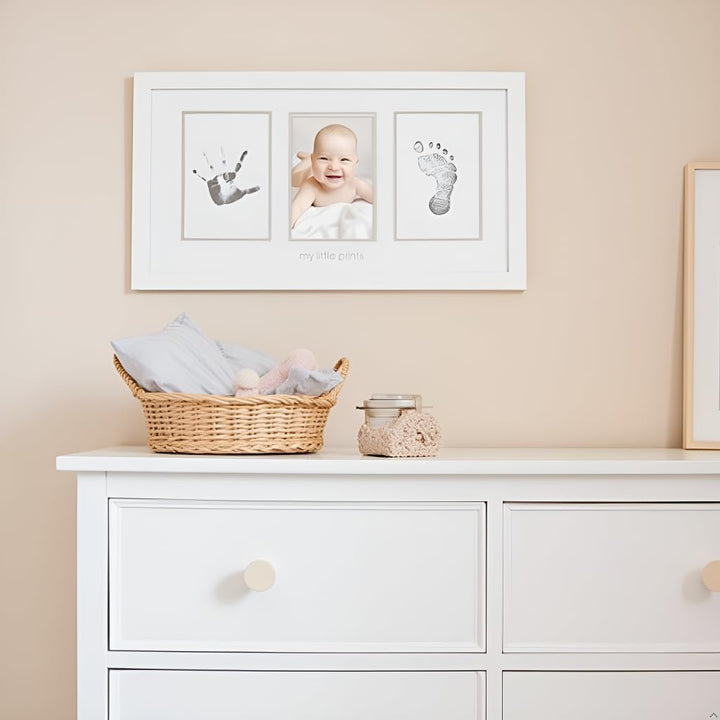 Baby Hand and Footprint Kit - Inkless No Mess Clean-Touch Ink Pad, Newborn Keepsake Frame, Nursery Decor Essentials, Perfect Shower Gift for Boys and Girls, White