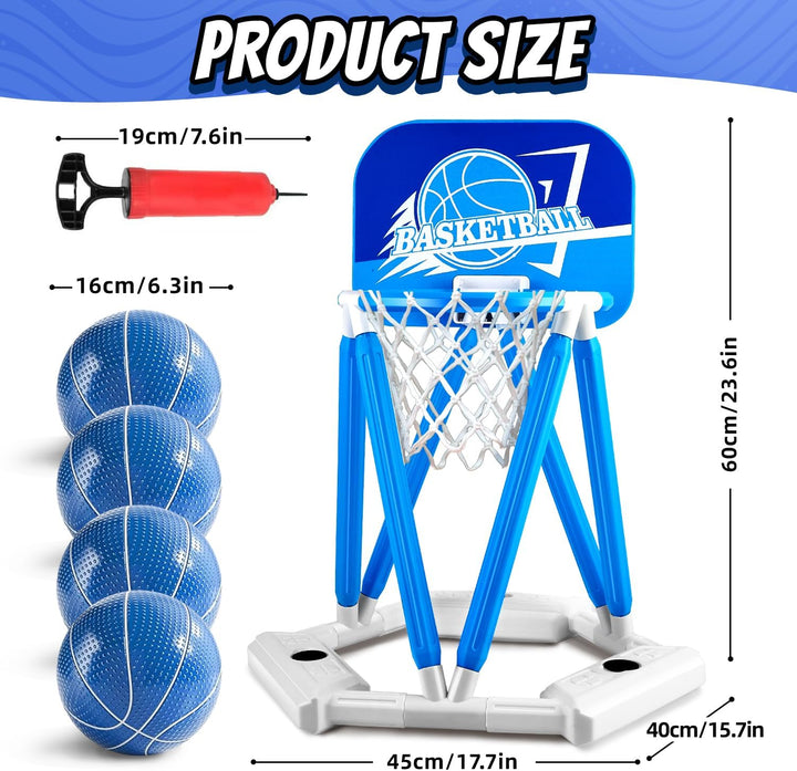 Pool Basketball Hoop, Floating Basketball Hoop Toy for Pool Water Game with 4 Basketballs Summer Swimming Pool Games for Kids 3-12 Indoor Outdoor Play (Blue)