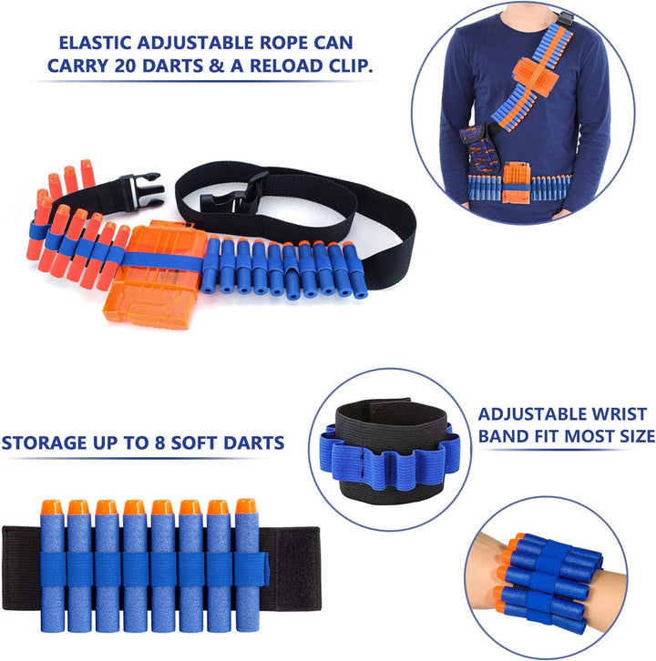 2 Pack Kids Tactical Vest Kit for Nerf Guns Game N-Strike Elite Series Wars with Refill Darts, Reload Clips, Dart Pouch, Tactical Mask, Wrist Band and Protective Glasses for Boys ,Girls