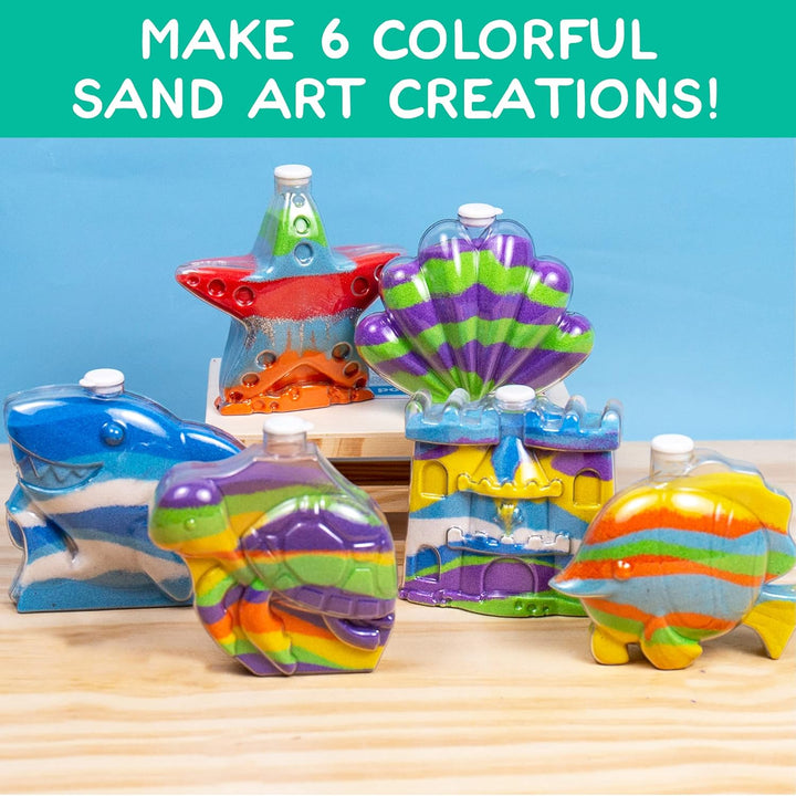 Create Your Own Underwater Sand Art, Includes 6 Ocean-Themed Bottles, 8 Sand Colors, Glitter, & Funnel, Great Staycation or Group Activity, Party Idea, DIY Sand Art for Kids Ages 6, 7, 8, 9