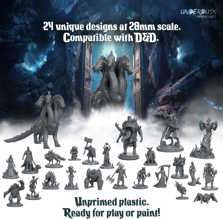 : Chaotic Encounters - 64 Unpainted Tabletop Miniatures for D&D, Pathfinder & Rpgs | Monster Figures Starter Pack with Stat Blocks