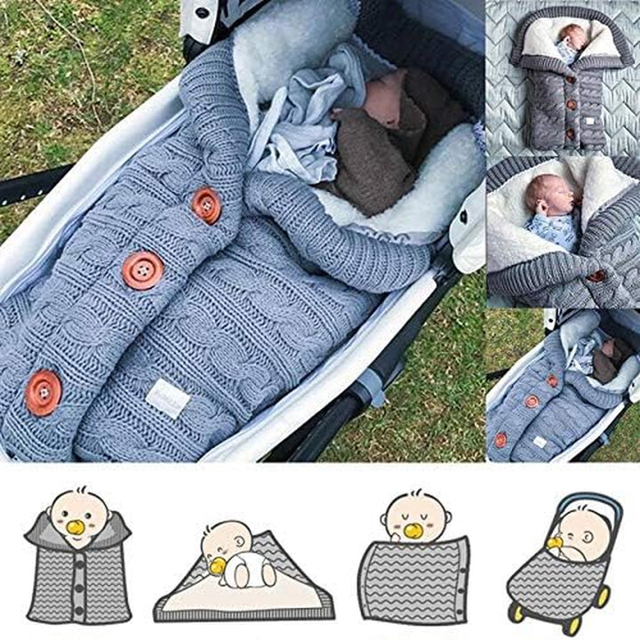 Warm Baby Sleeping Bag Envelope Winter Kid Sleepsack Footmuff Stroller Knitted Sleep Sack Newborn Knit Wool Swaddling Blanket (Gray)