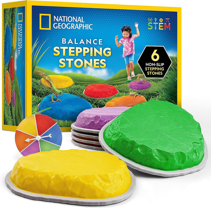 NATIONAL GEOGRAPHIC Stepping Stones for Kids – Durable Non-Slip Stones Encourage Toddler Balance & Gross Motor Skills, Indoor & Outdoor Toys, Obstacle Course, Gifts for Toddlers (Amazon Exclusive)